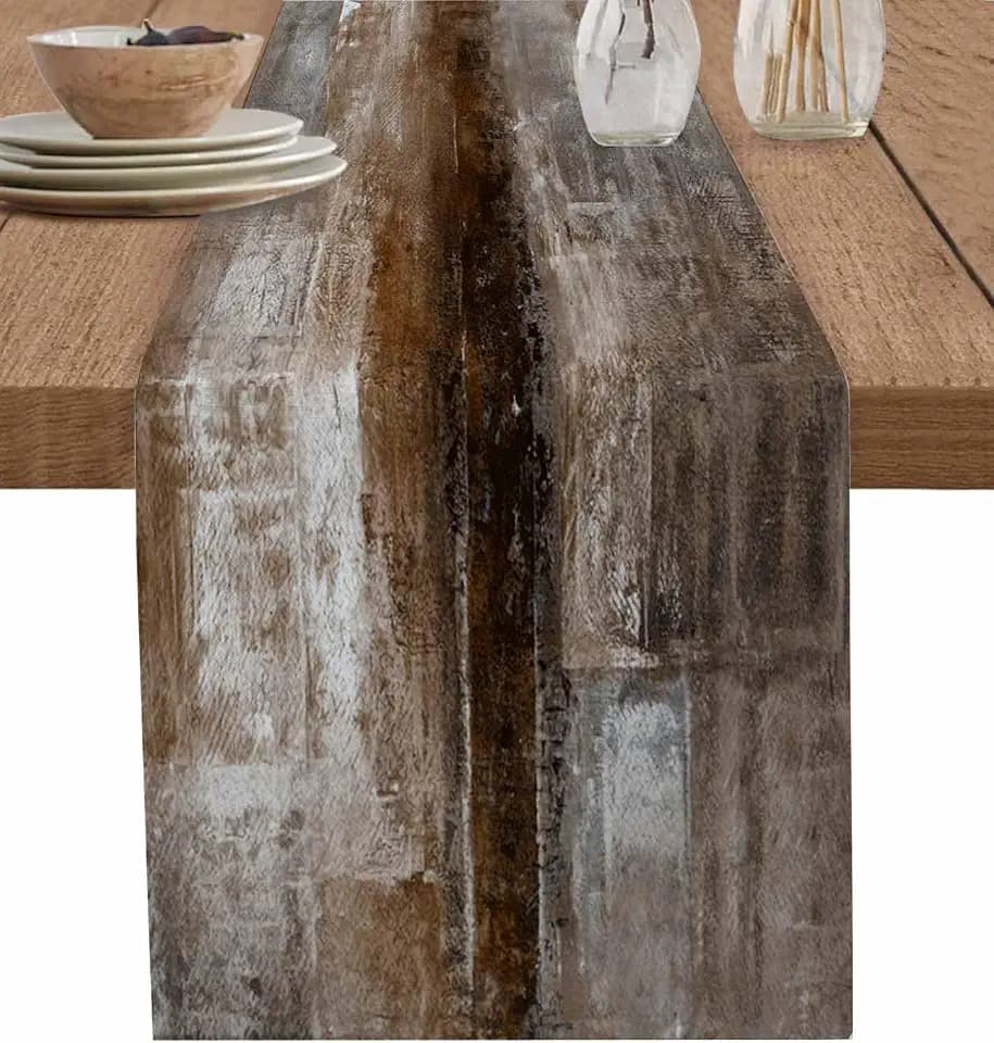 Dark Brown Table Runner - 108 Inch Long, Oil Modern Paintings Abstract Kitchen Dining Table Runner Dresser Scarves, Geometric Artwork Grey and Brown Tablerunner for Coffee Table Wedding Party Banquet