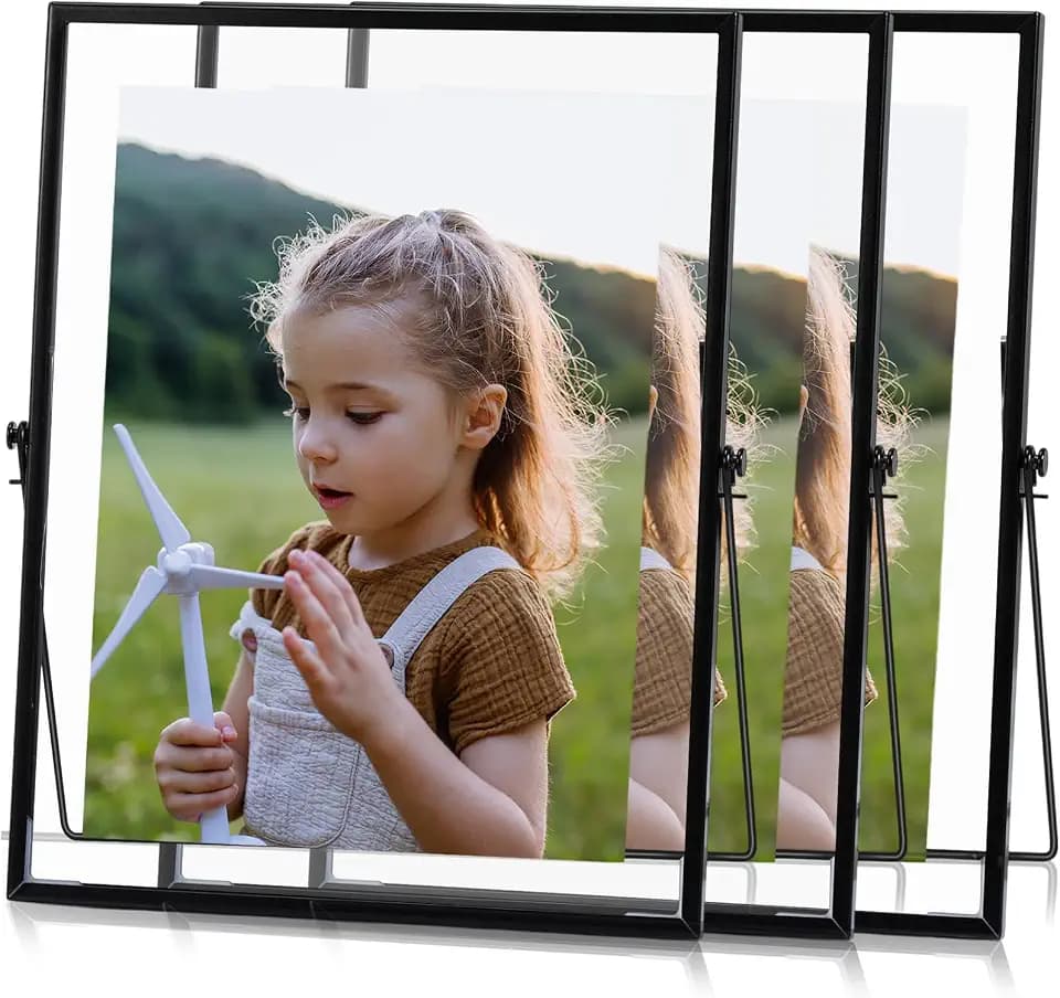 3 Set Black Floating Picture Frame 10x12 Inch Metal Glass Photo Frame