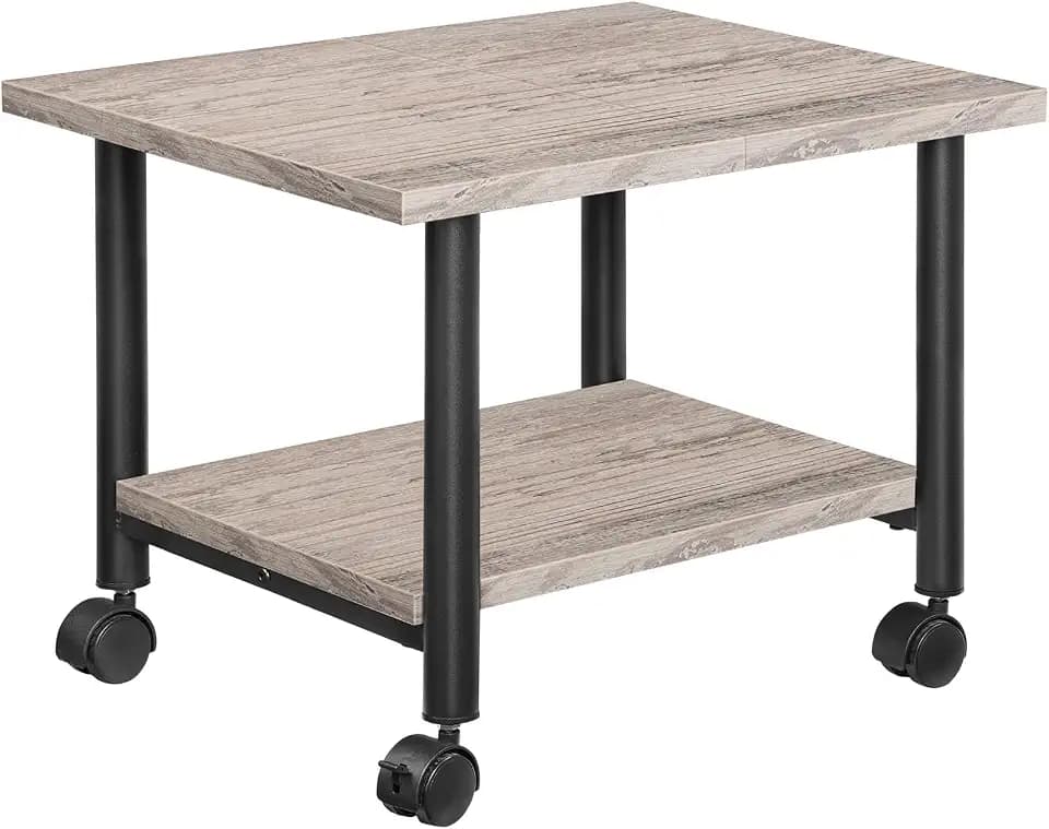 HOOBRO Printer Stand, 2-Tier Industrial Under Desk Printer Cart with Shelf, Mobile Heavy Duty Storage Rack on Wheels for Home, Office, Grey and Black BG02PS01G1