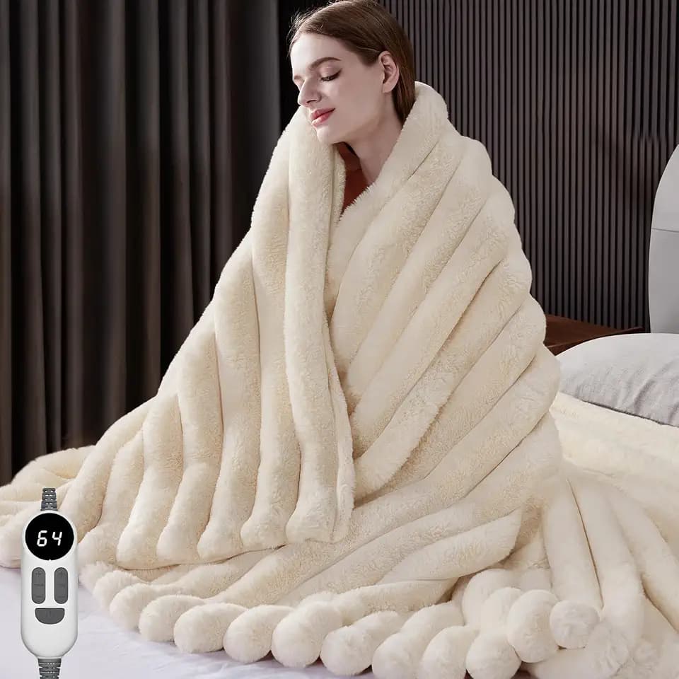 Heated Throw Blanket, Faux Fur Cozy Electric Blanket 63''*84''