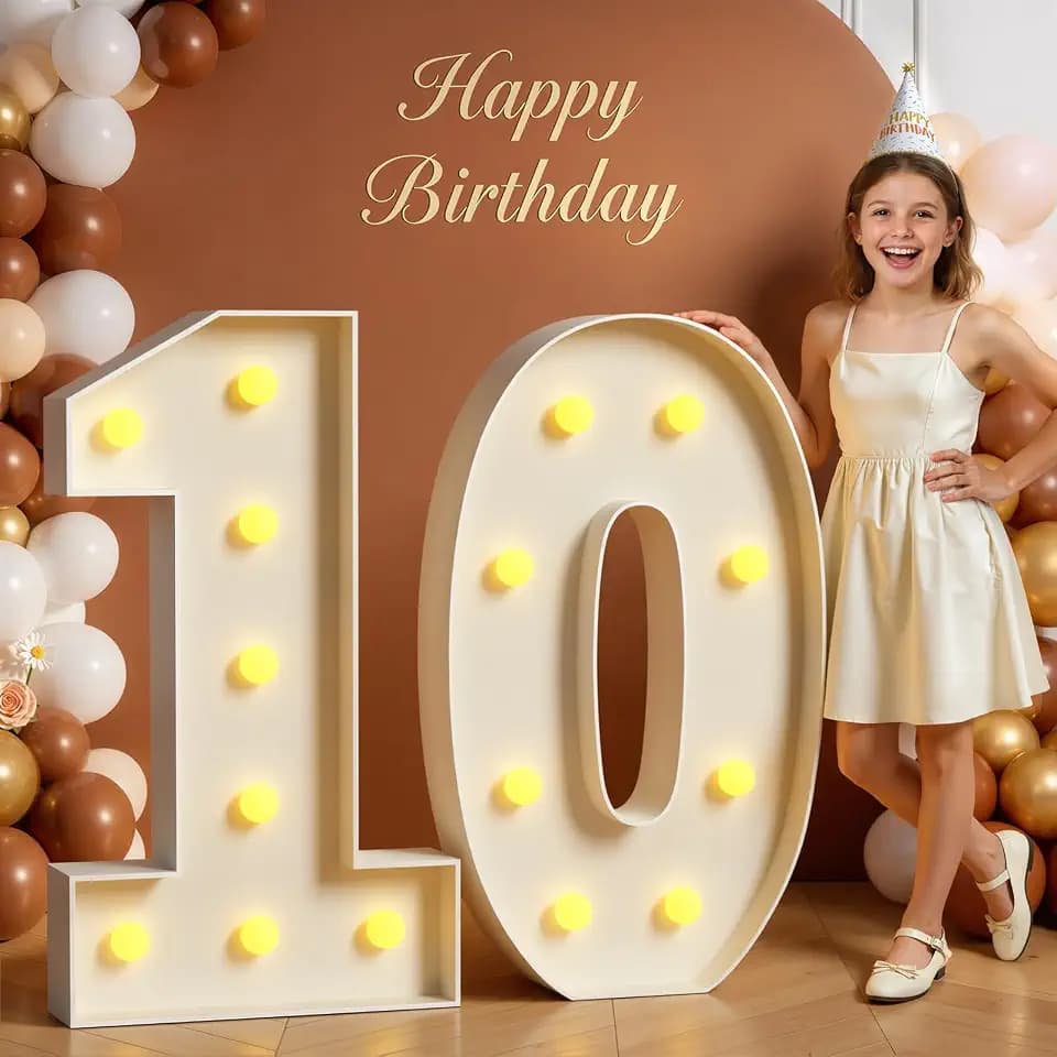 Tongjoy 3FT Marquee Numbers 10, Light Up Numbers 10 Birthday Decoration