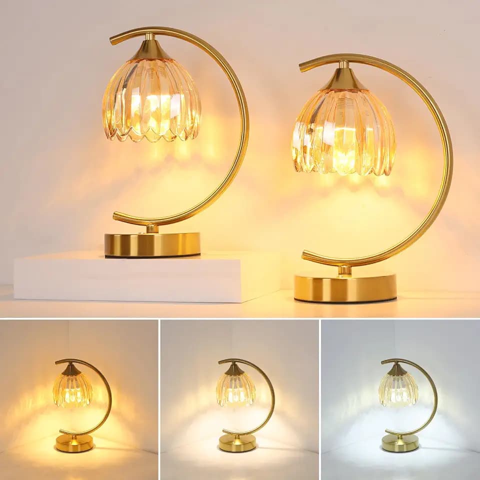 Shenmoyl Set of 2 Tulip Table Lamp, 5200mAh Cordless Touch Control Table Lamp with 3 Color Temps & Stepless Dimming, Rechargeable Battery Table Lamp for Living Room, Bedroom, Shelf (Amber Tulip)