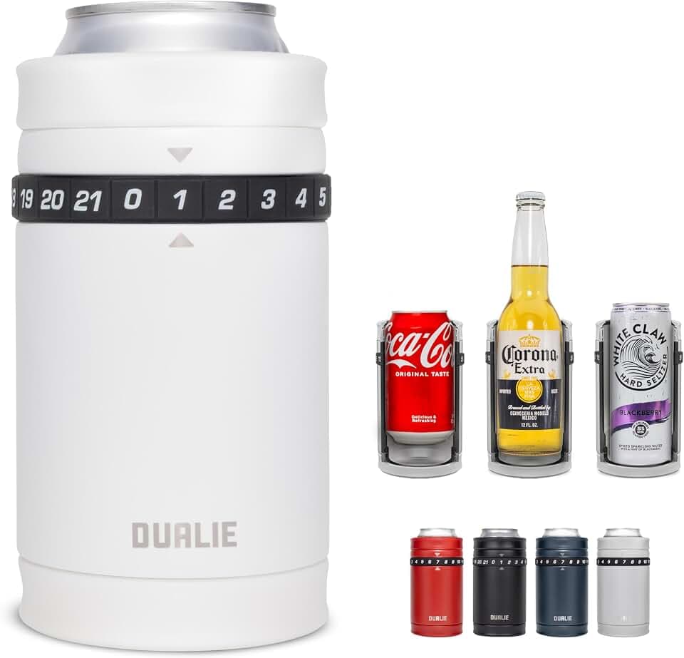 DUALIE Tracker Drink Cooler - Game Score Counter and 3 in 1 Insulated Can Cooler - 5 Colors - Universal Size for 12 oz Cans, Slim Cans, and Bottles