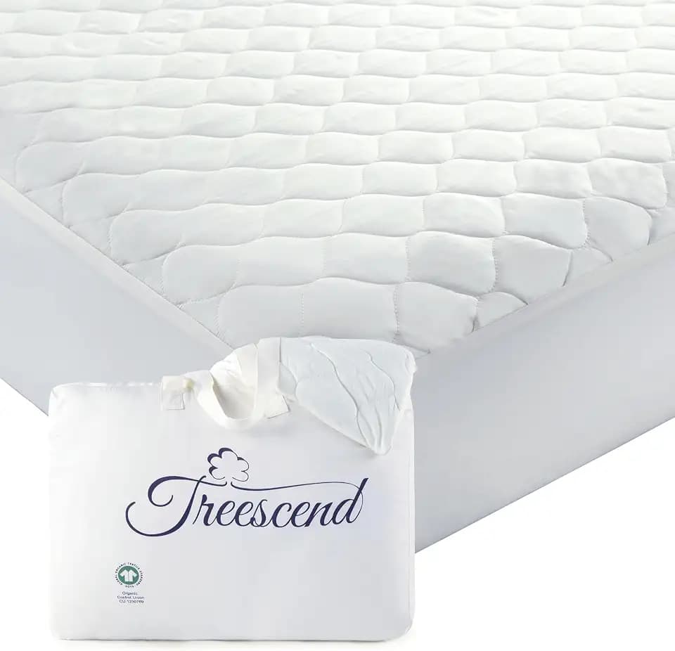 100% Cotton Organic Mattress Protector | Breathable & Noiseless Quilted GOTS Organic Mattress Pad with Premium 300GSM Durability | Machine Washable Bed Protector with Deep Pocket (White, Twin XL)