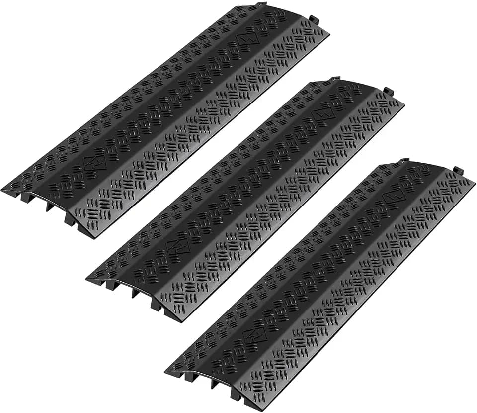 VEVOR Kabelabdeckung, 2 Kanäle, robuste Kabelschlauch-Schutzrampe, 97 cm Bodenschnurabdeckung, 7938 kg Achsbelastbarkeit, für Verkehrsbereiche, drinnen, draußen, Zuhause, Büro, Lager, 3 Stüc