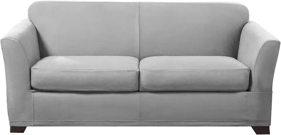 SureFit Ultimate Stretch Leather 3 PC Loveseat Slipcover in Light Pebbled Gray