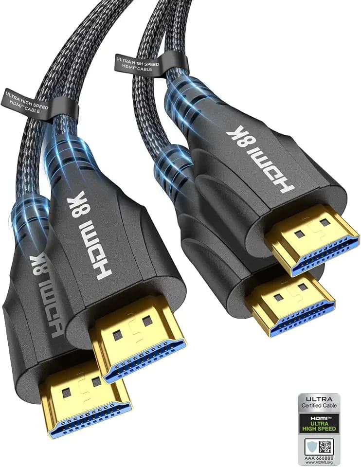 Cratree HDMI Kabel 1meter 2 Stück 8K - Zertifiziertes Ultra High Speed HDMI Kabel,48Gbps,8K 60Hz,4K 120Hz,Geflochten,eARC - Kompatibel für HDTV,PS5,PS4,Blu-ray