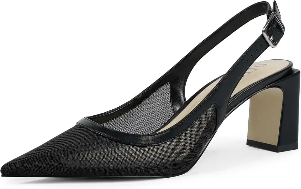 QIY Womens Pumps Chunky Heel Pointed Toe Slingback Heels for Women