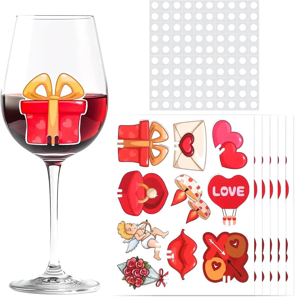 100 Pcs Wedding Wine Glass Charms Markers Wine Cup Card Decoration Heart, Lips etc Design for Drink Glass Identifiers Holiday Bar Party Date Dinner Proposal Decorations