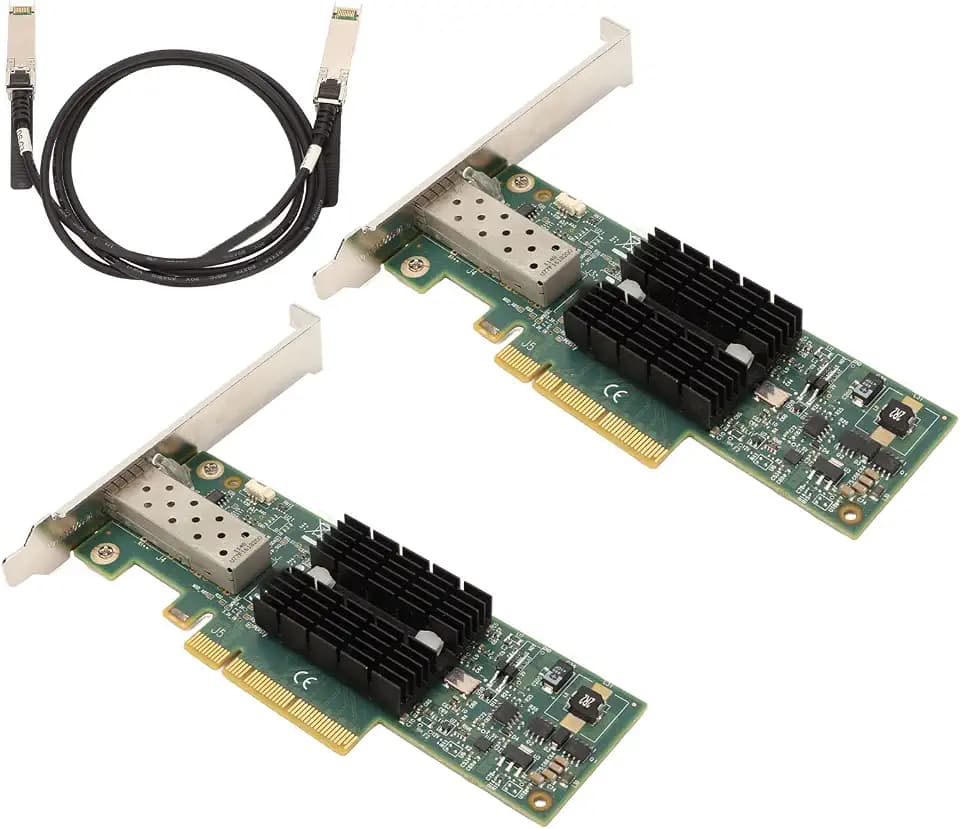 ASHATA 2 Stück 10 Gbit/s Gigabit Ethernet PCI Express Netzwerk Karte, SFP PCIE X8 Netzwerk Adapter Karte mit 3,28 Ft Kabel, MNPA19 Mellanox ConnectX 2 Ethernet-Karte für PC,