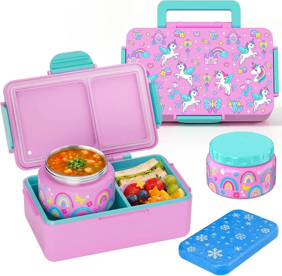 Bento Lunch Box for Kids–3 Compartment Leak Proof Insulated Lunch Container
