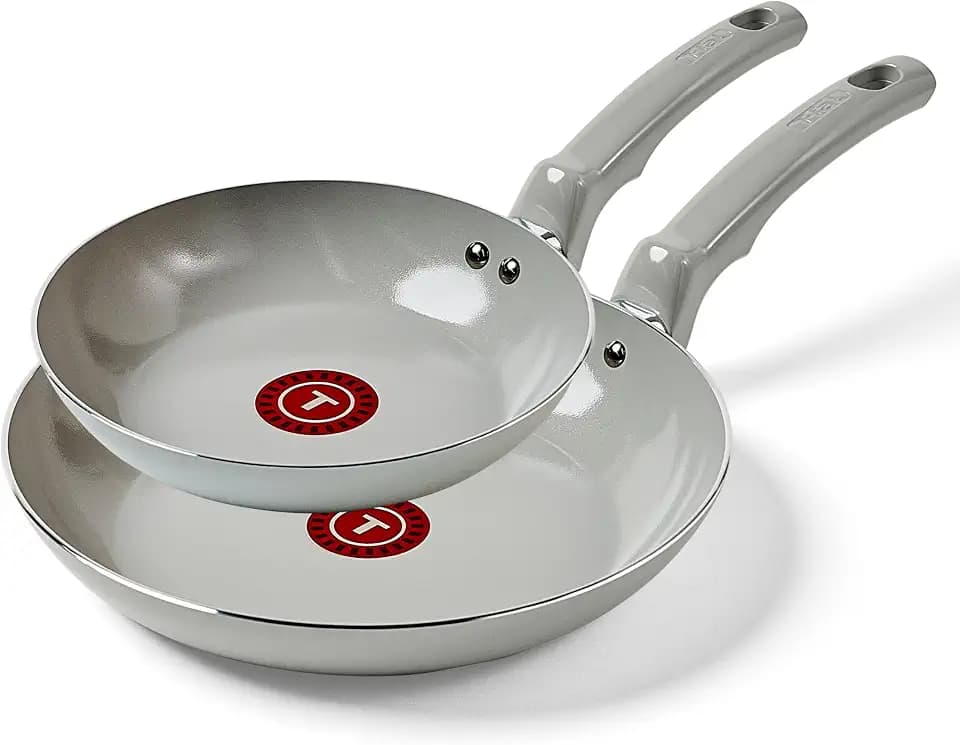 T-Fal Refresh Ceramic Nonstick Frying Pan 2-Pc Set, 8" & 10", Oven Broiler Safe up to 350°F Cookware, Ceramic Frying Pan Skillet, Pots & Pans, Grey