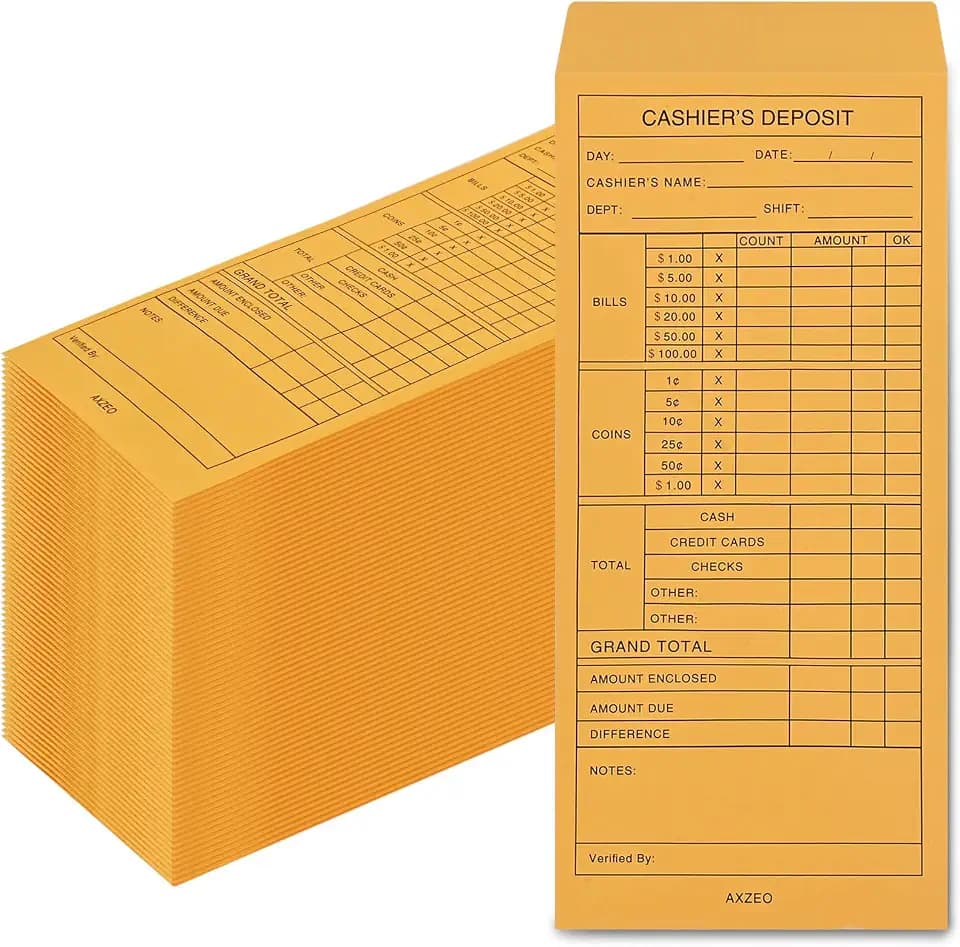 #11 Cash Deposit Envelopes, 500-Count Self-Sealing, 28lb Brown Kraft Paper Envelopes for Small Business, Retail, Restaurant