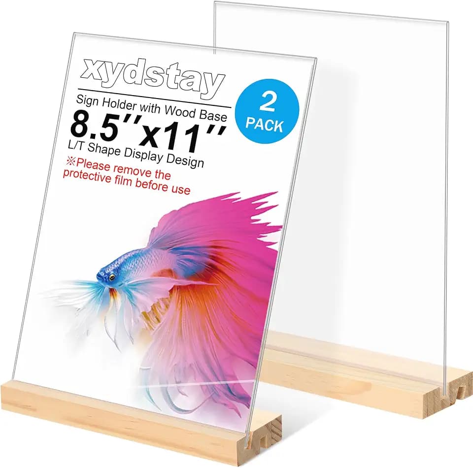 xydstay 2 pack 8.5x11 Acrylic Sign Holder, L/T Shape with Wood Base