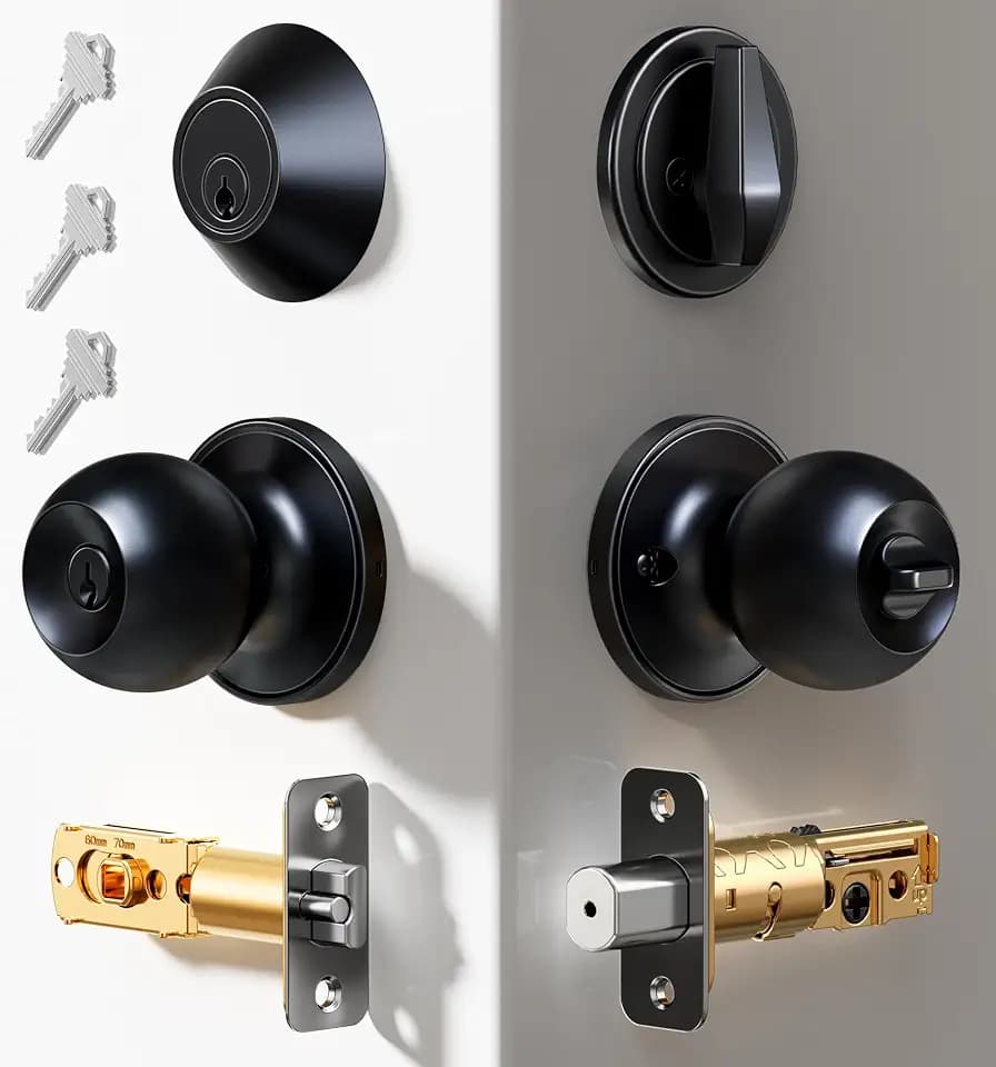 Veise Keyed Alike Door Knob & Single Cylinder Deadbolt Set, Matte Black