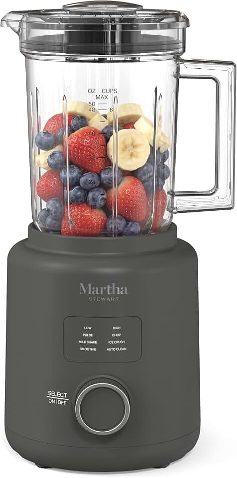 Martha Stewart 50oz Countertop Blender, 3 Speeds, 5 Presets, Caviar Gray