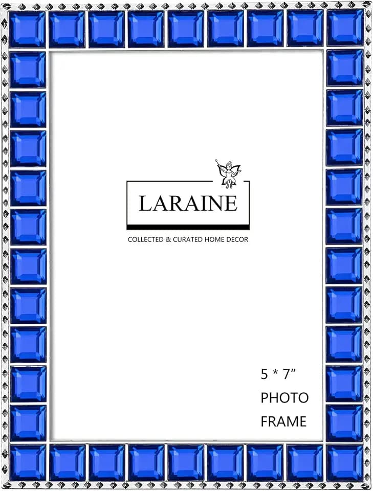 LARAINE Picture Photo Frame 5x7 Crystal Metal High Definition (Blue, 5x7)
