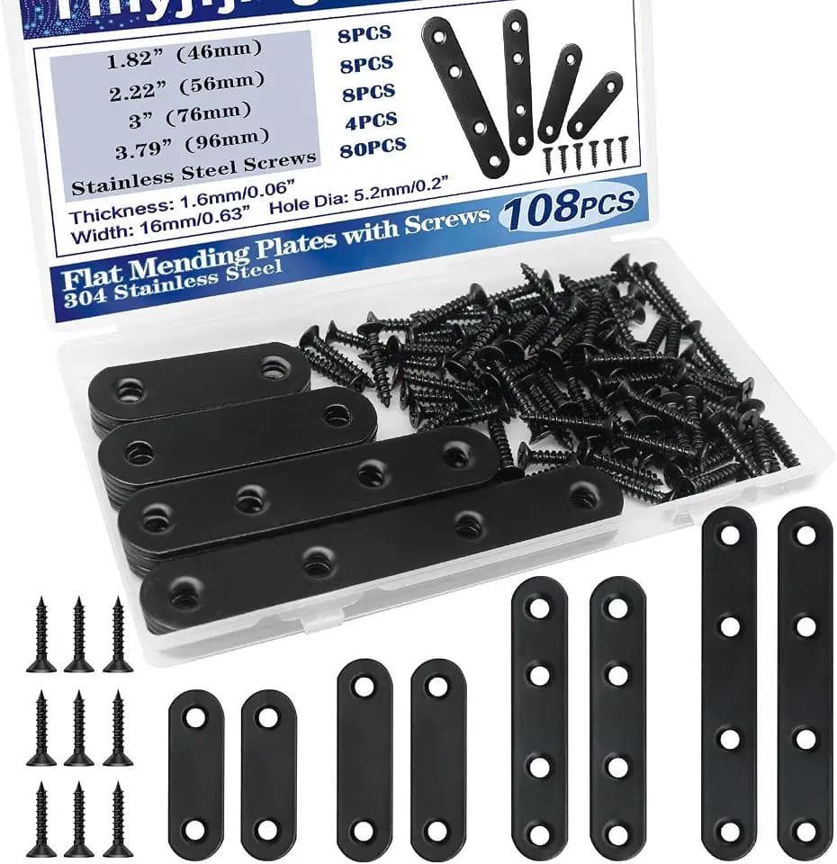 108PCS 4Sizes Flat Metal Brace Brackets Mending Plates for Wood Stainless Steel Bracket Plate with Holes (46mm/56mm/76mm/96mm) YY001-B