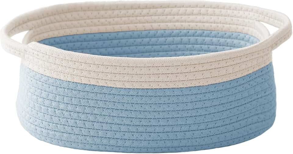 JMvicyroam Small Woven Basket, Empty Gift Basket, White&Blue/1 Pack
