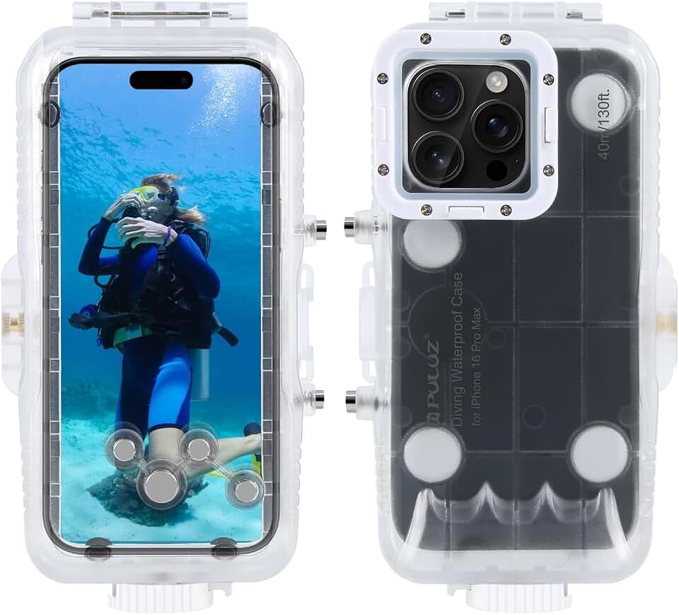 PULUZ 40 m wasserdichte Tauchhülle für iPhone 16 Pro Max, Unterwassergehäuse mit vollem Schutz, kompatibel mit Schnorcheln, Surfen, Foto- und Videoaufnahmen, Nicht für ISO 26