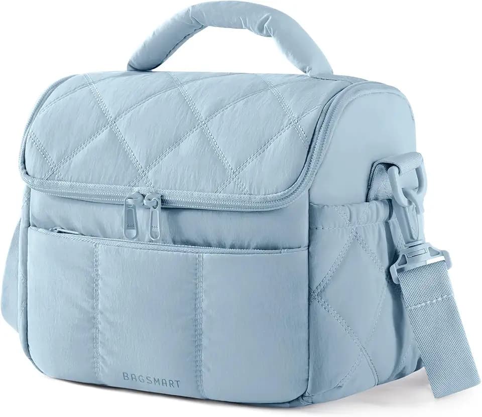 BAGSMART Insulated Lunch Bags for Women, Cute Quilted Lunch Box, Dusk Blue