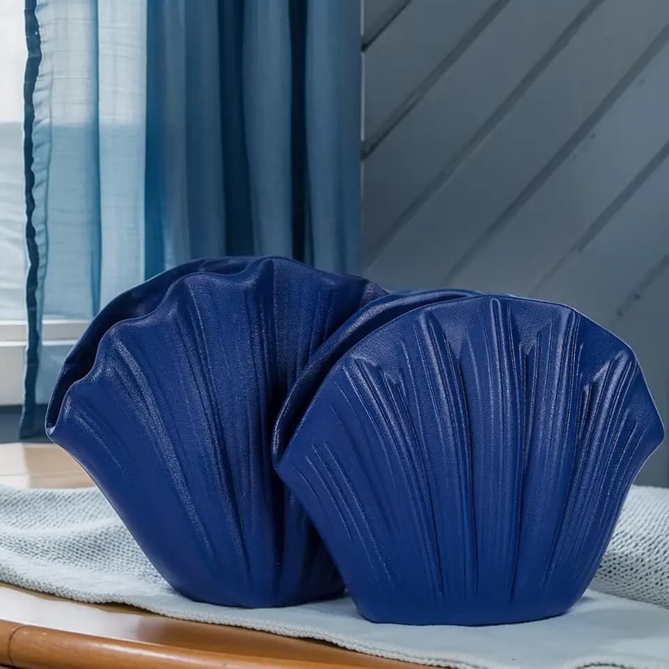 Shell-Shaped Vase for Living Room Decor, Ceramic Vases for Modern Home Decor, Unique Vase for Farmhouse Decor, Aesthetic Room Decor, Nordic Decor, Shelf Decor, Centerpiece Table Decor (Blue)