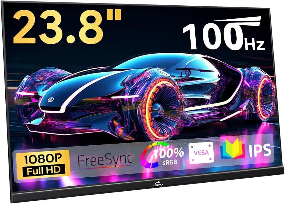 Kenowa USB-C Tragbarer Monitor 23.8 Zoll FHD 1080P IPS Externe Bildschirm 100Hz FreeSync Gaming Monitor mit Lautsprecher Typ-C/HDMI für Laptop/PC/Telefon/Mac/PS4