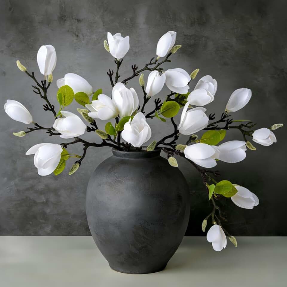 Ivydale 5PCS Artificial Magnolia Flowers Stems, Fake White Magnolia Floral Buds, 26" Flower Branches Home Decoration for Tall Vase RealisticTable Centerpiece Indoor Decor(No Pot)