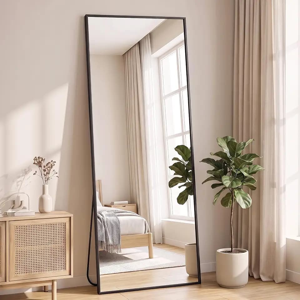 NEWBULIG Mirror Full Length, 16"x59" Body Wall Mirrors with Shatter-Proof Glass, Upgraded Floor Standing Mirror, Hanging or Leaning, with Stand Aluminum Alloy Frame for Home Decor, Bedroom, Black
