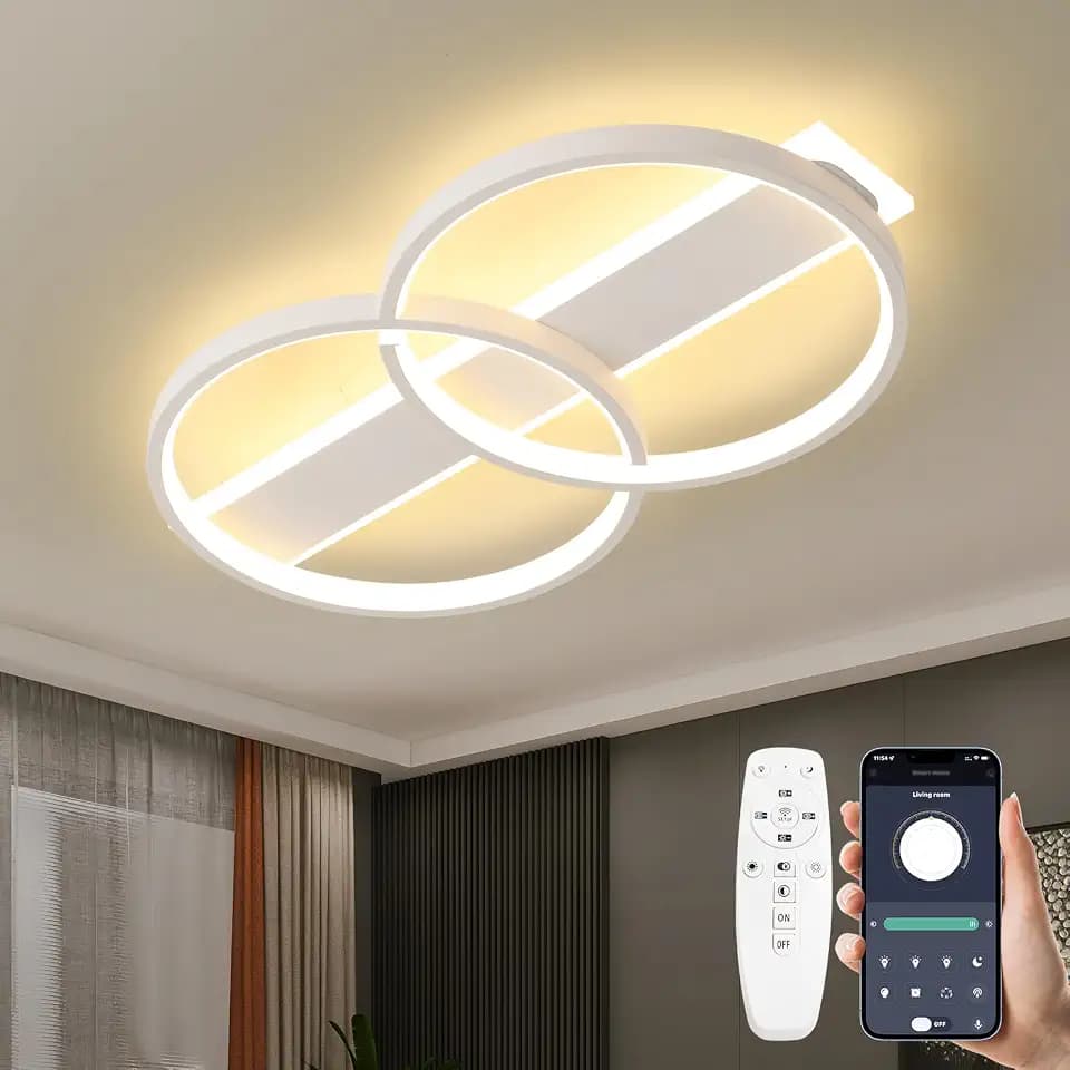 MYCUL LED Deckenleuchte Dimmbar mit Fernbedienung,2 Ringen Rund,Weiß