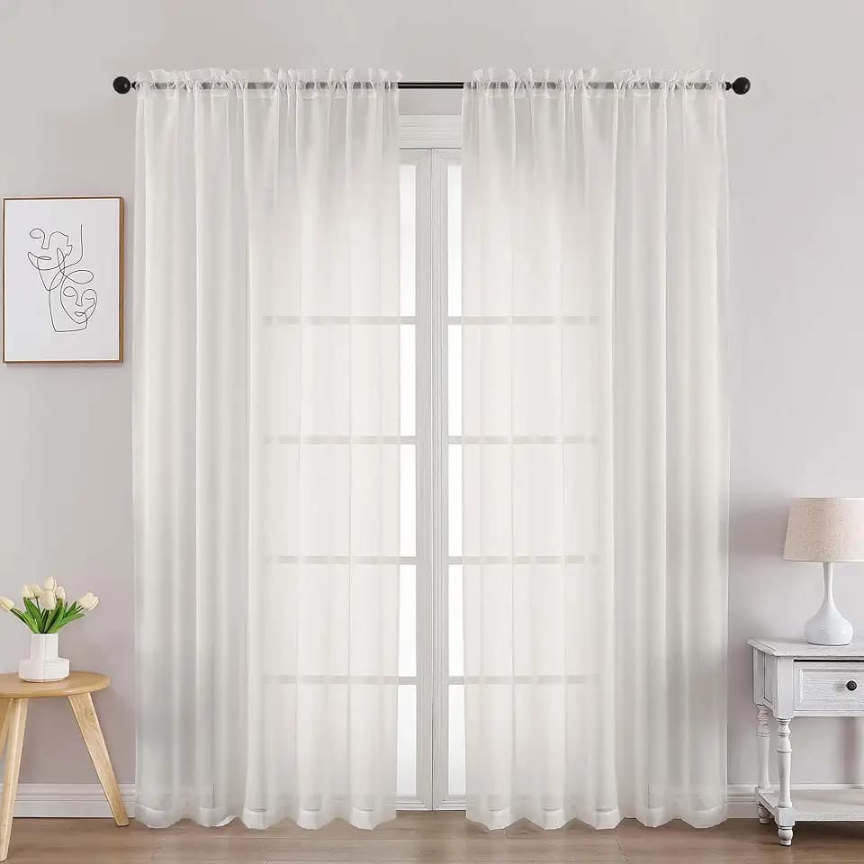 Chyhomenyc Ivory Sheer Curtains 78 Inches Long 2 Panels Set for Living Room, Light Filtering Voile Lightweight Bedroom Curtains, Solid Window Treatment Drapes, Each 59W x 78L