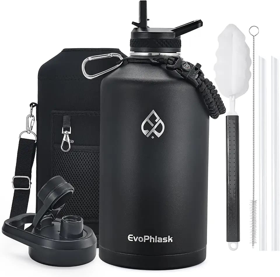 1 Gallon Water Bottle Insulated with Carrier Bag, Black