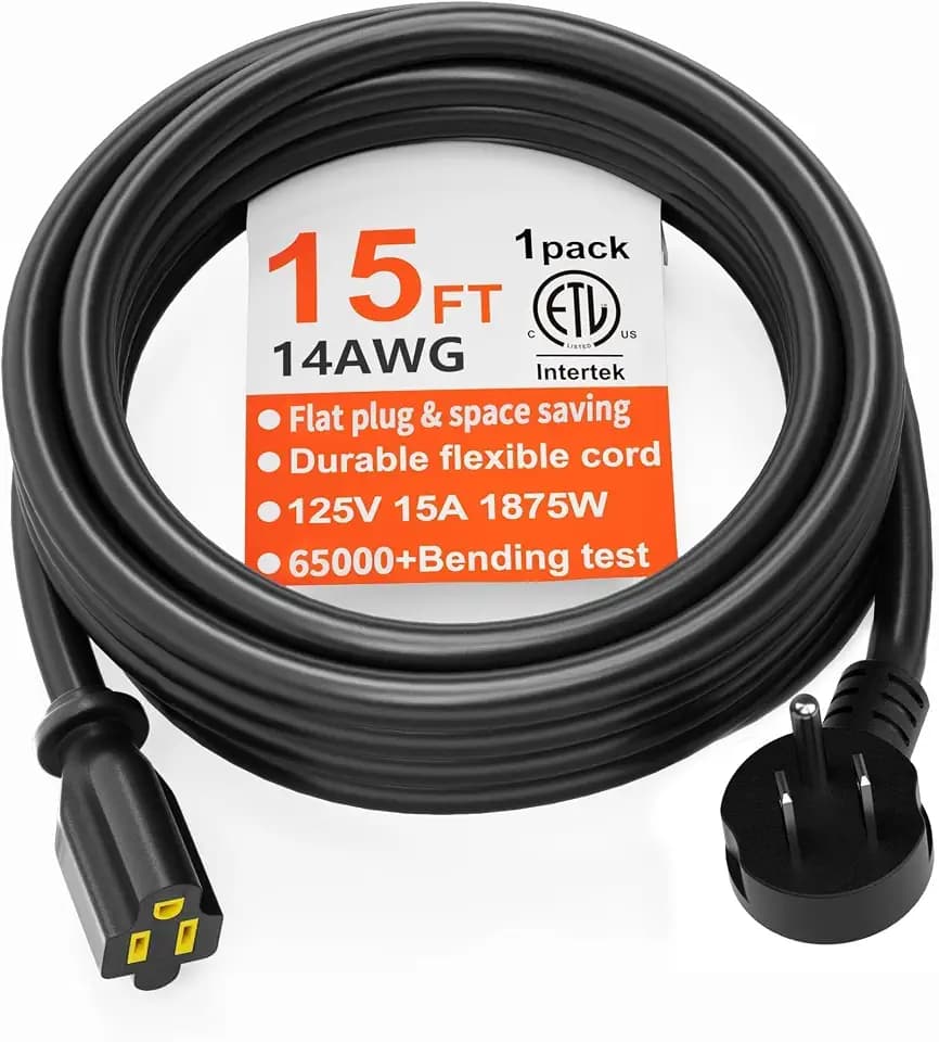 HUANCHAIN 14AWG 15FT Black Flat Plug Extension Cord, Indoor