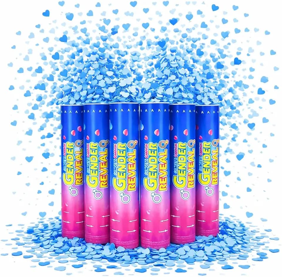Gender Reveal Confetti Cannons Party Poppers – Gender Reveal Cannon Kit with Heart-Shaped Confetti – Easy Twist Shooters for Baby Reveal Party Decorations (Blue Confetti Cannoons)