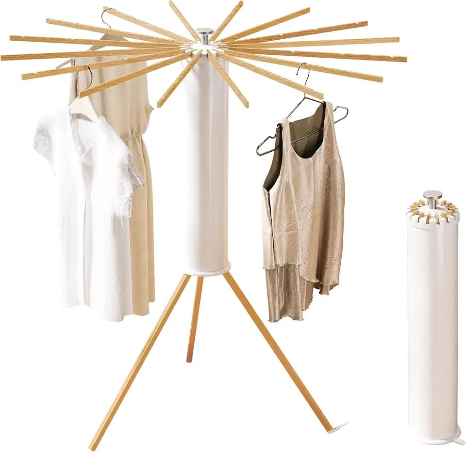 HEILAIYI Tripod Clothes Drying Rack, Foldable, 16 Beechwood Arms