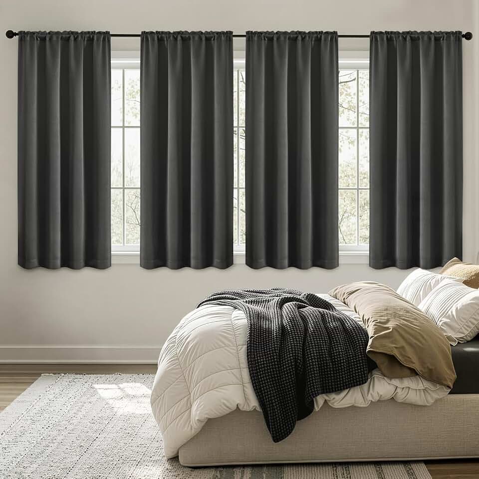 MIULEE Dark Grey Blackout Curtains 63 Inch Length for Bedroom 4 Panels