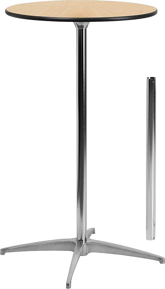 Flash Furniture Lars 24" Round Wood Cocktail Table with 30" and 42" Adjustable Columns, Adjustable Bar Height, for Events or Home Use