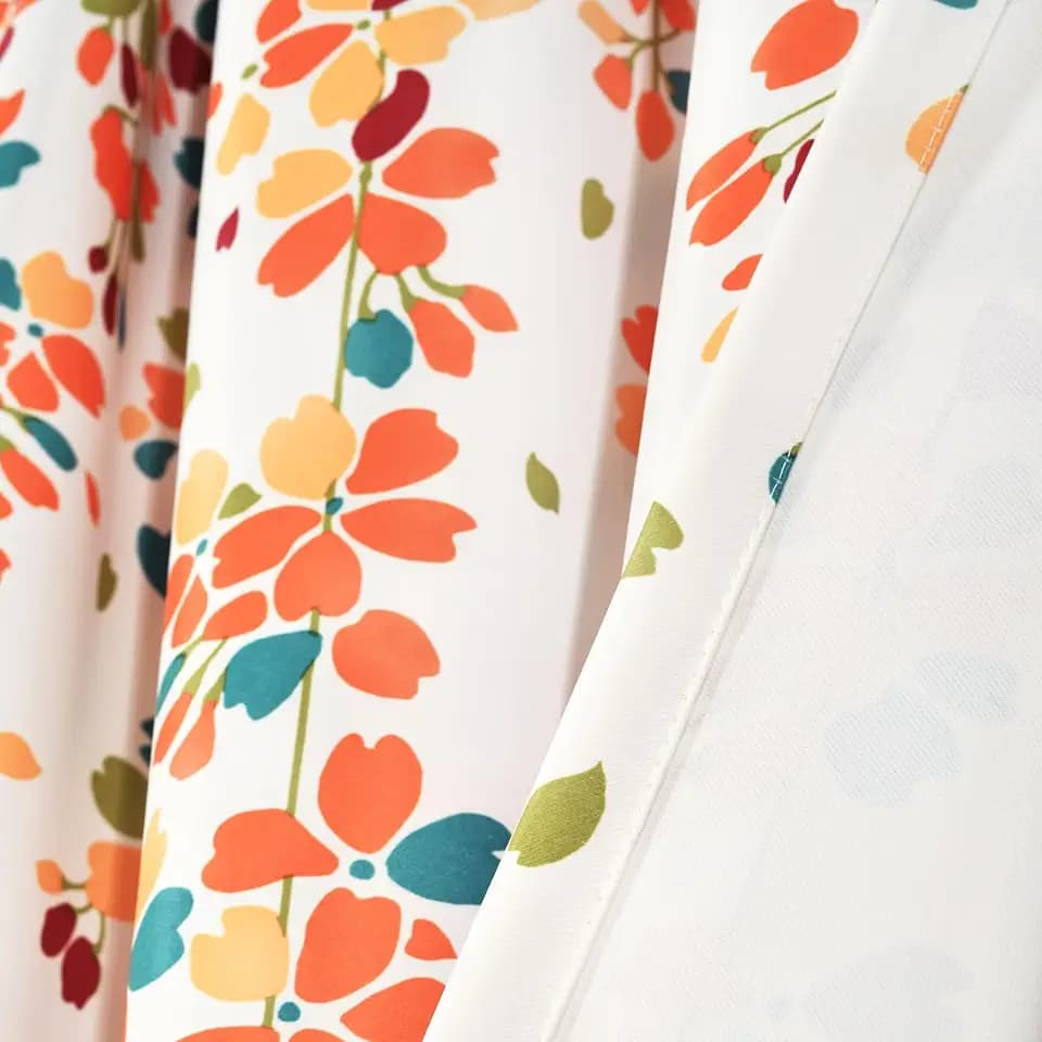 Lush Decor Weeping Flower Light Filtering Window Curtain Panels, Pair, 52"W x 63"L + 2" Header, Turquoise & Tangerine - Charming Modern Floral Curtains for Living Room, Dining Room, & Bedroom
