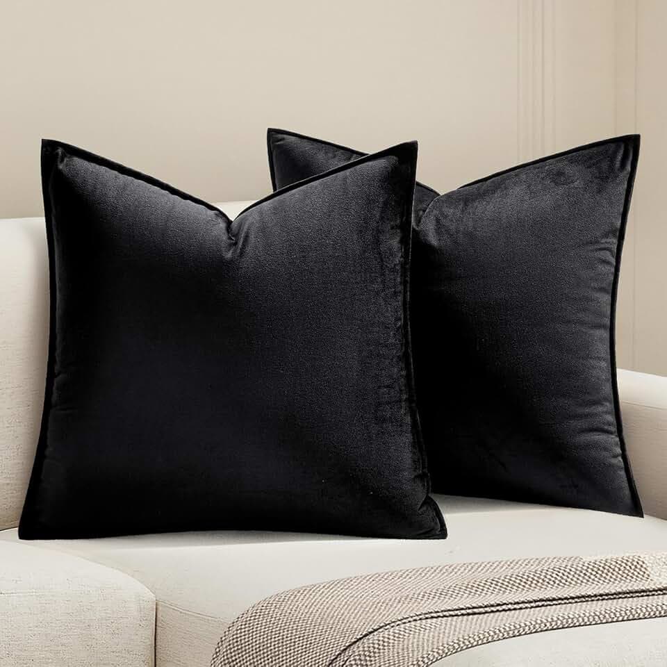 MIULEE Decorative Black Velvet Euro Sham Throw Pillow Covers 24x24 Inch