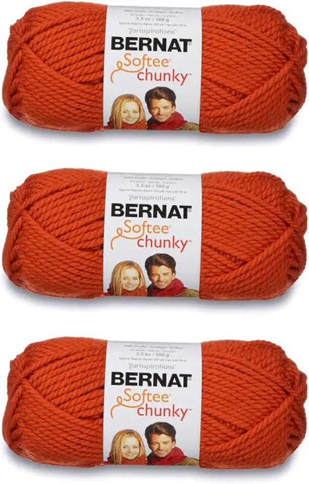 Bernat Softee Chunky Yarn for Crocheting Soft, Pumpkin, 3-Pack