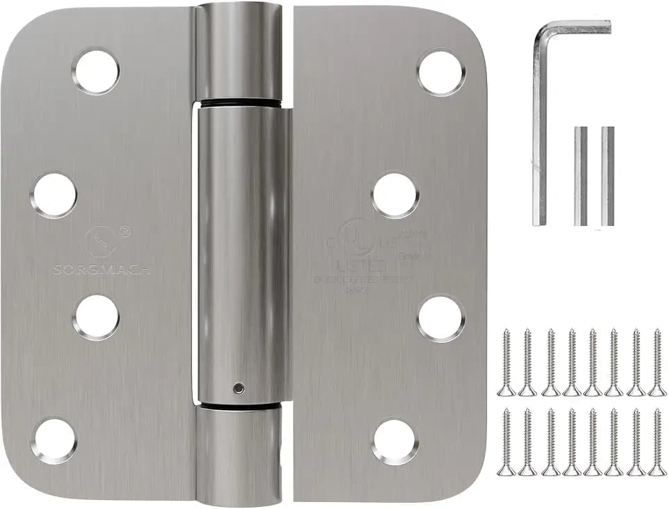 Self Closing Hinge 4 Inch Satin Nickel Auto Close Door Hinges Adjustable 4 Inch Spring Hinges 4"x 4" Door Closer Hinge 5/8" Radius Corner for Commercial Grade Auto Self-Closing UL Listed, 2 Pack