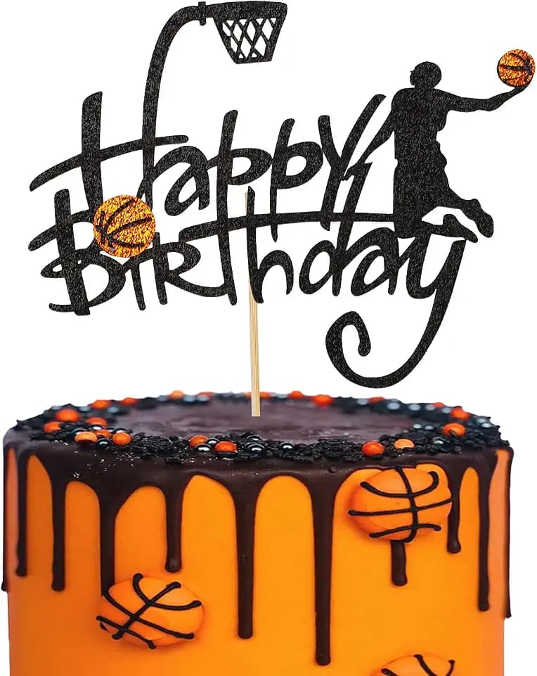 Basketball Cake Topper Happy Birthday Basketball Themed Cake Decoration for Men Sport Boys Birthday Party Sports Event Party Supplies