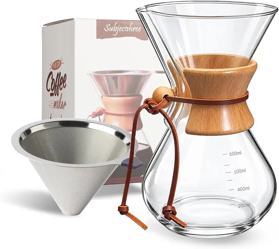 subjectthree Drip Coffee 6 Cup Glass Pour Over Coffee Maker Kit (20 Ounce)