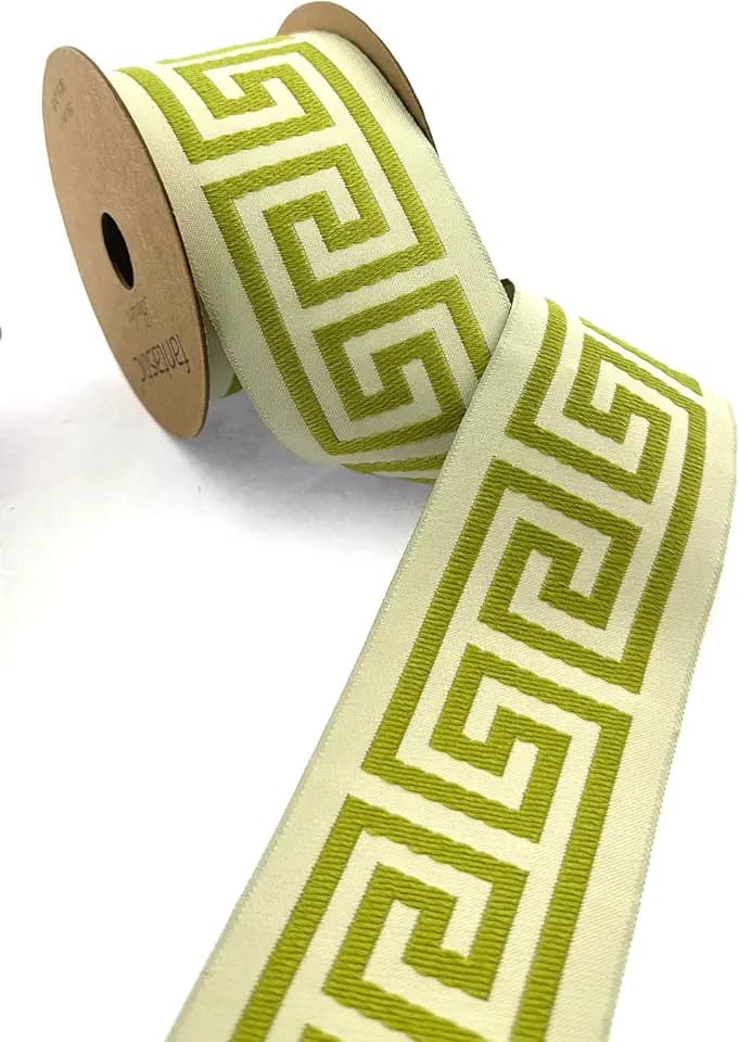 Jacquard Embroidered Trim Tape – Decorative Woven Border for Drapery, Upholstery, Cushions & Home Decor | Ideal for Interior Design, Sewing & Wholesale Projects (V6, 2.7" 16 Yards)