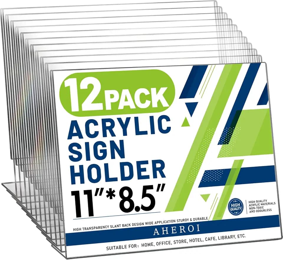 Aheroi Acrylic Sign Holder 8.5x11, Plastic Sign Holder Acrylic Stand 12Pack