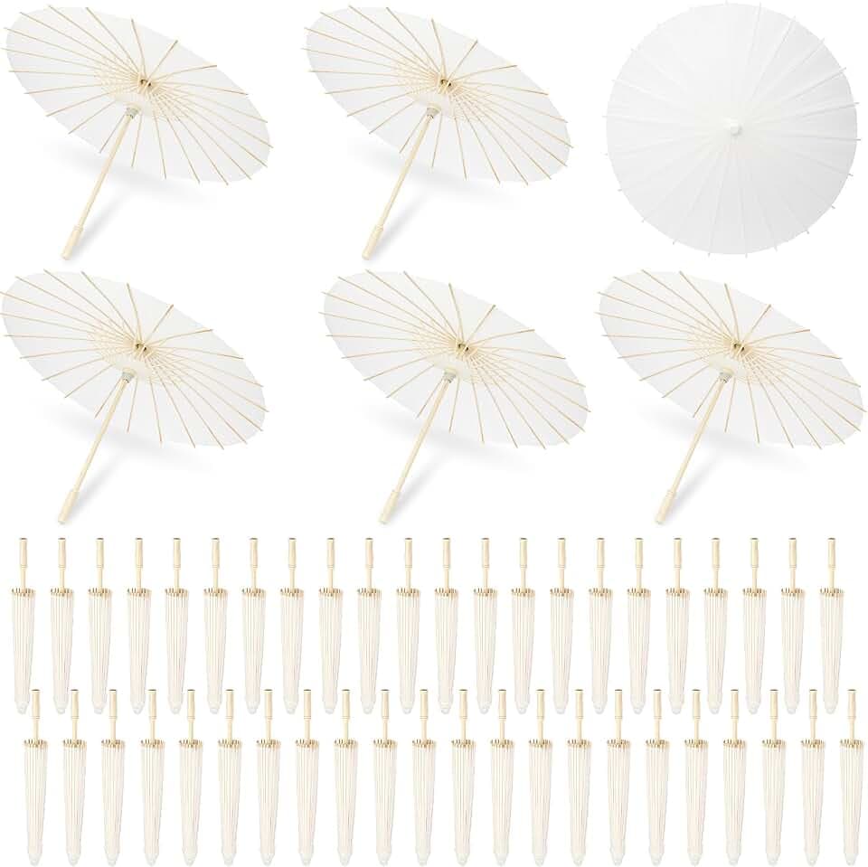 SAYAYA 3/6/12/24/50 Pack 23.6 Inch Small White Paper Umbrellas Chinese Japanese Parasol Oiled Paper Decorative Umbrellas DIY Painting Parasol for Weddings Bridal Showers Crafts Photography Party Decor
