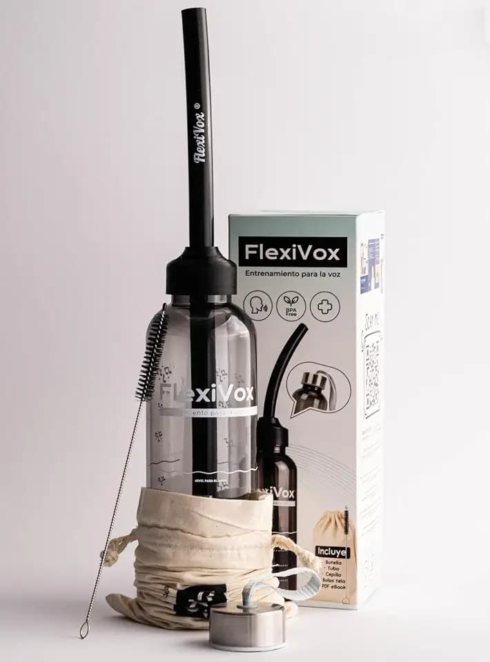 FlexiVox® kompatibel mit Lax Vox Schlauch Methode | Stimmtraining SOVT für Sänger, Logopädie und Stimmtherapie | Kit: Kalibrierter Schlauch, Messflasche, Bürste, Tasche & eBook
