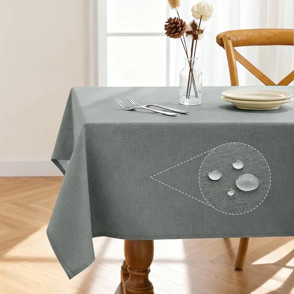 Pureegg Rectangle Linen Tablecloth Waterproof & Stain Resistant, Wrinkle-Free Table Cloth Adds Elegance and Protection, Ideal for Dining, Party, Wedding and Outdoor, 52 x 70 Inch, Gray