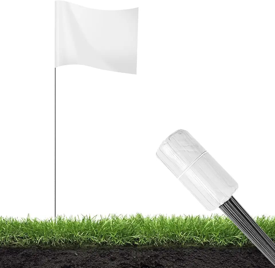 15x4x5 Inch Marking Flags – High-Visibility Yard & Lawn Flags for Boundary, Dog Training, Landscaping, Sprinklers, Surveying & Construction | Durable, UV & Weather Resistant (White, 100 Pack)