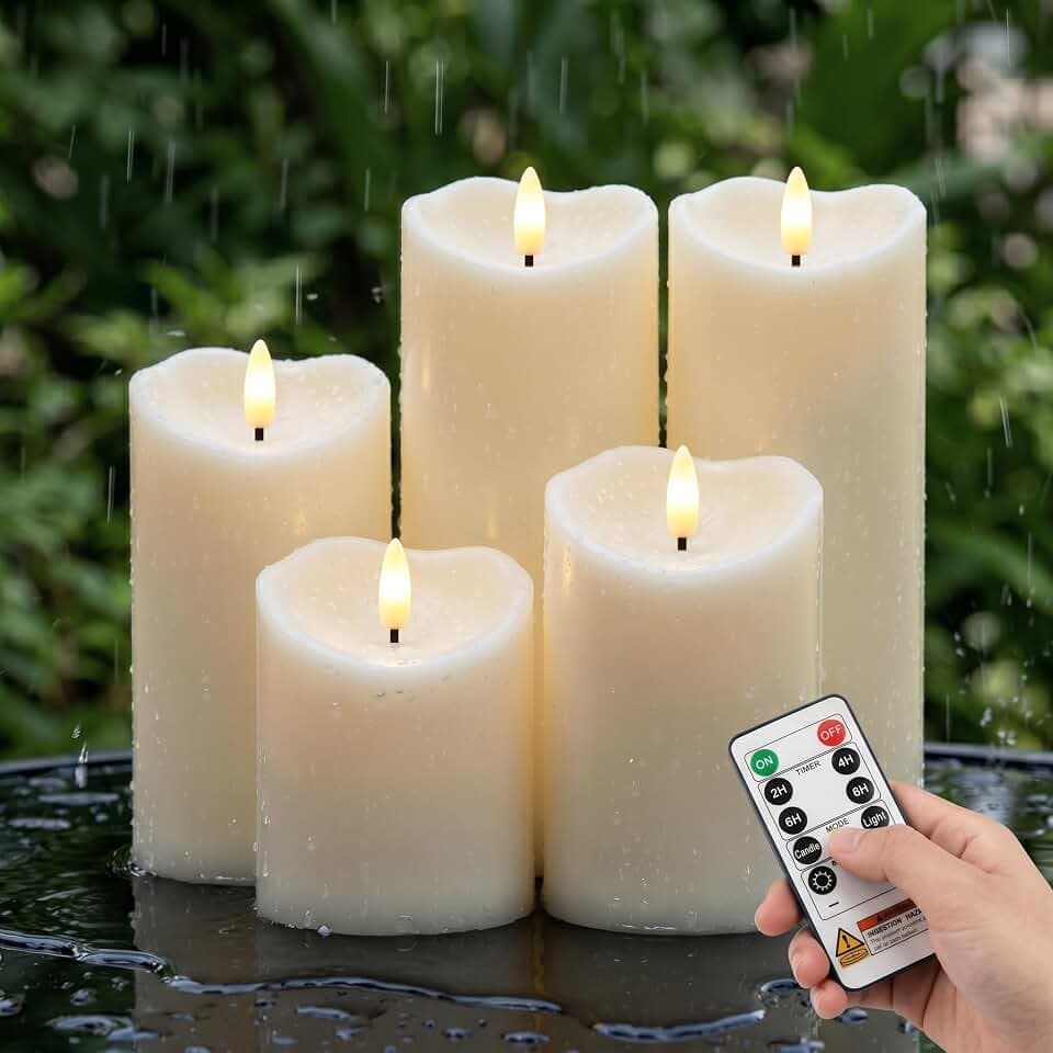Amagic IP65 Waterproof Outdoor Flameless Candles with Remote, Set of 5